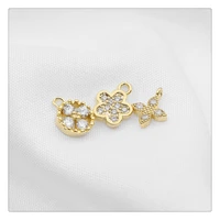14k copper clad gold color protection zircon inlaid small flower clover pendant hand diy bracelet pendant bracelet accessories