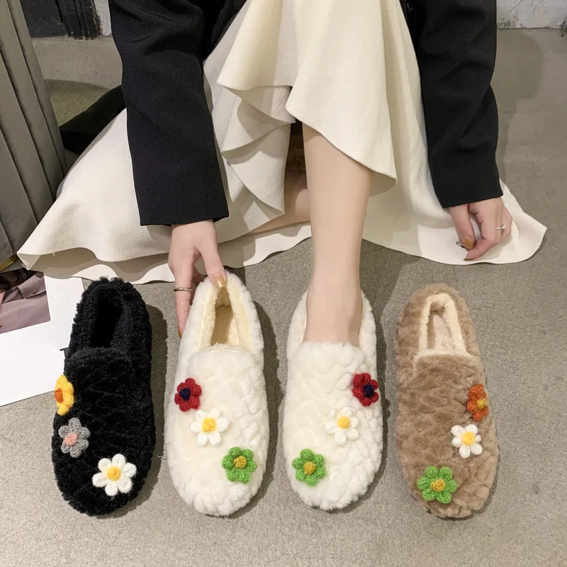 

Round Toe Elegant All-Match Loafers Fur Women Shoes Autumn Slip-on Soft Shallow Mouth Casual Female Sneakers Fall Winter Slip On