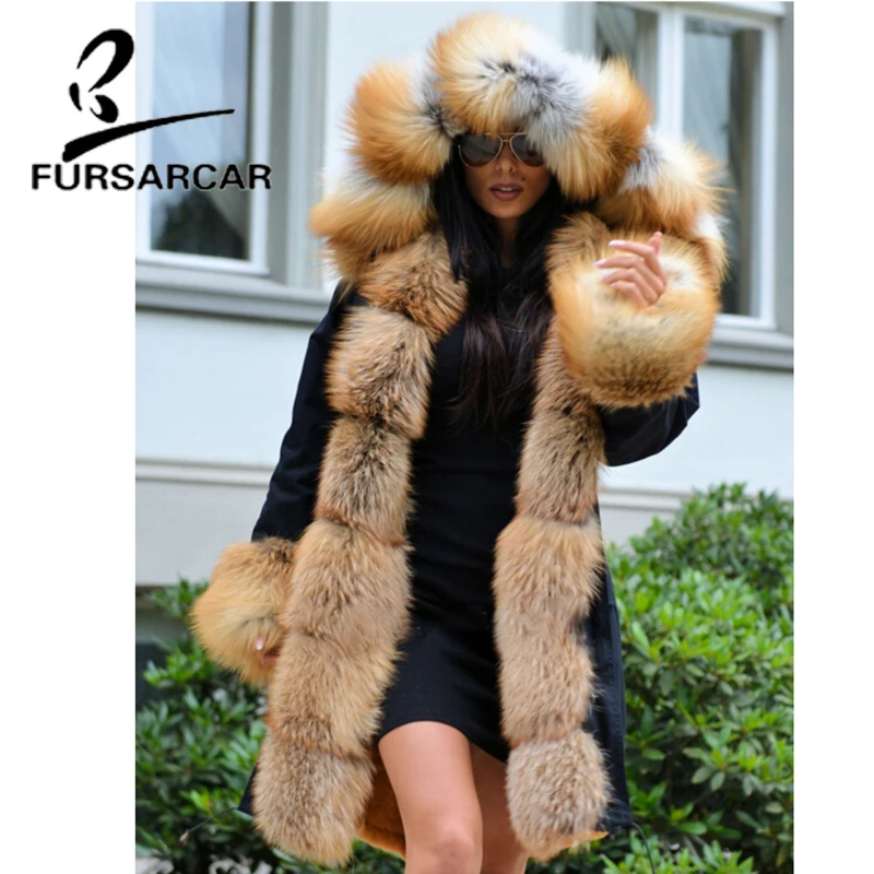

Женская парка FURSARCAR, с подкладкой из натурального меха кролика, длинная, зимняя, 2021