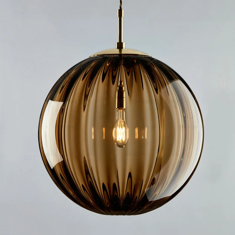 Modern Simple Glass Single Head Hanging Lamp Colorful Creative Individual Designer Pednant Lights Living Room Bedrom Bar Hall - Цвет корпуса: Cognac Dia20cm