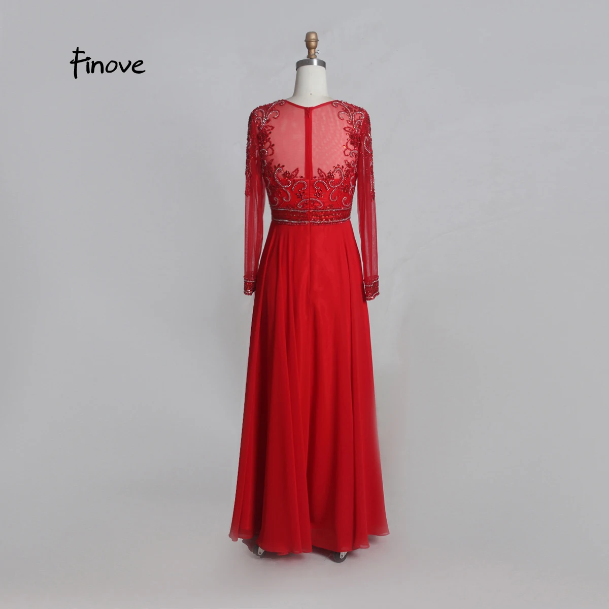 Finove, платья для матери невесты, рукав три четверти, vestido de festa, элегантное ТРАПЕЦИЕВИДНОЕ шифоновое длинное вечернее платье с бисером