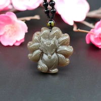 natural brown jade nine tailed fox pendant necklace fashion charm jewelry hand carved chinese amulet for men women lucky gifts