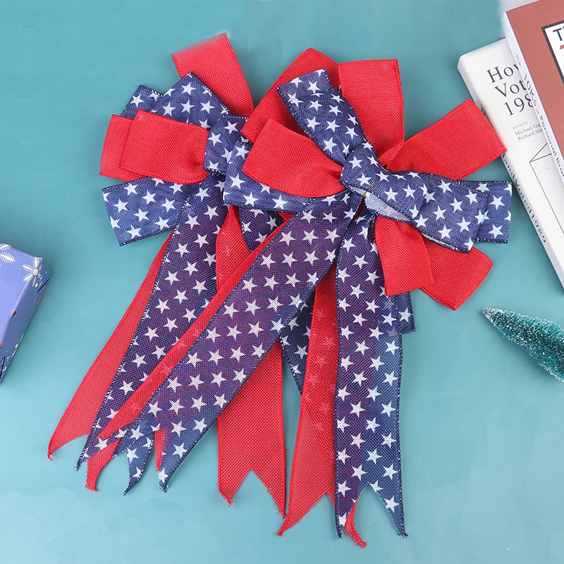 

2PC Large Patriotic Red Blue Blue American Flag Wreath Bow Bows Stripes Stars