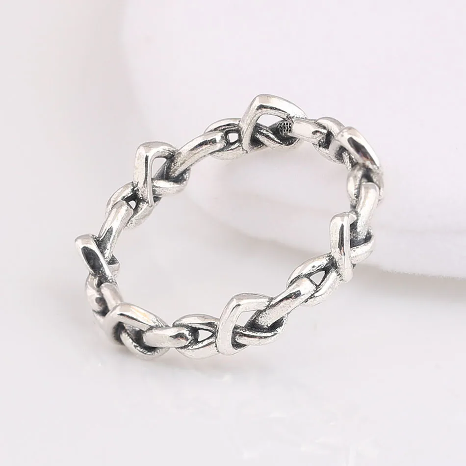 

S925 Knotted Hearts Band Ring For Women Wedding Party Gift fit Lady Fine Jewelry