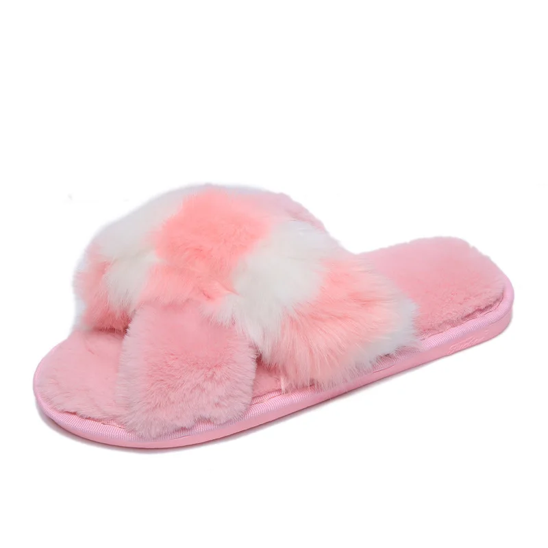 

Women's sweet pink slippers for girls indoor winter fuzzy slides female fashion shoes 2020 new arrival