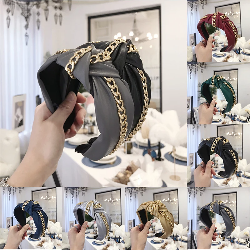 Повязка на голову Bohe женская из мягкой искусственной кожи модный однотонный