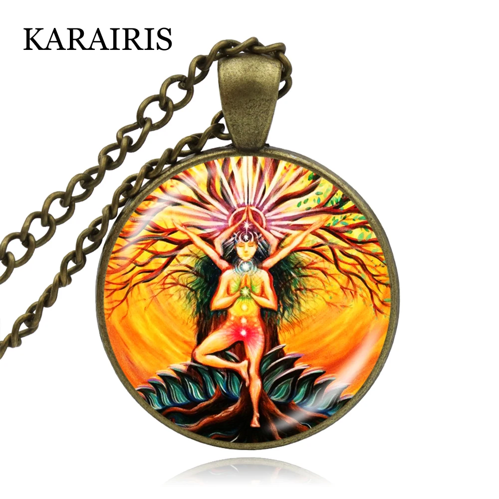 

KARAIRIS Charms Sacred Geometry Pendant Chakra Necklace Fashion Handmade Jewelry Art Glass Cabochon Chakra Yoga Necklaces