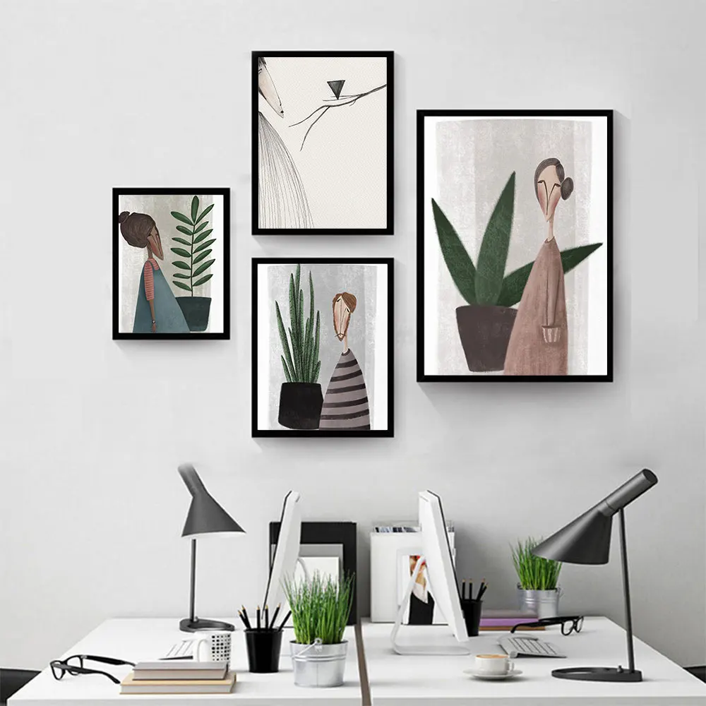 

Travel Boho Green trees Abstract Woman Poster HD Print Canvas Painting Scandinavian Natural Picture For Living Room Decor