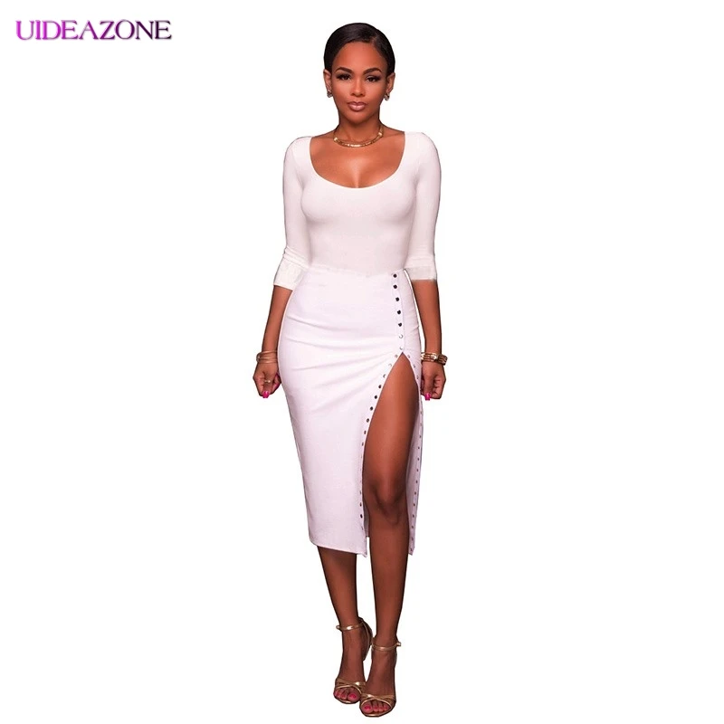 Женское облегающее платье UIDEAZONE вечернее футляр с высоким разрезом рукавом три