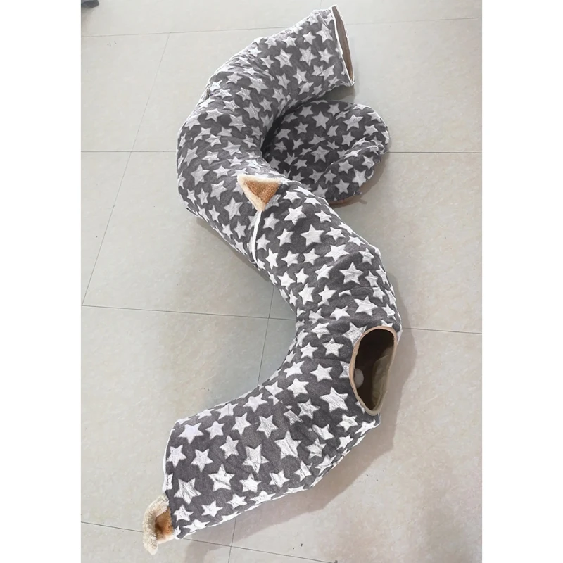 

T84E Cat Dog Tunnel Bed with Cushion Kitten Longer Crinkle Collapsible 3 Way Tube Toy
