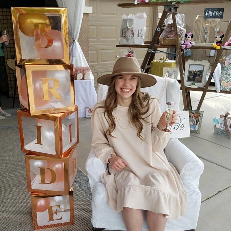

New A-Z letter Name Balloon Transparent Box BABY ONE Blocks Rose Gold Party Gift Box Bride Baby Shower Birthday Party Supplies