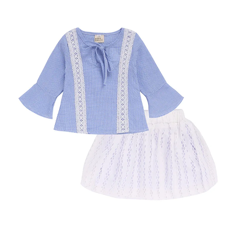 

2020 autumn new girl suit children's plaid long-sleeved top + skirt two-piece 1-6 years children clothing sets for girls