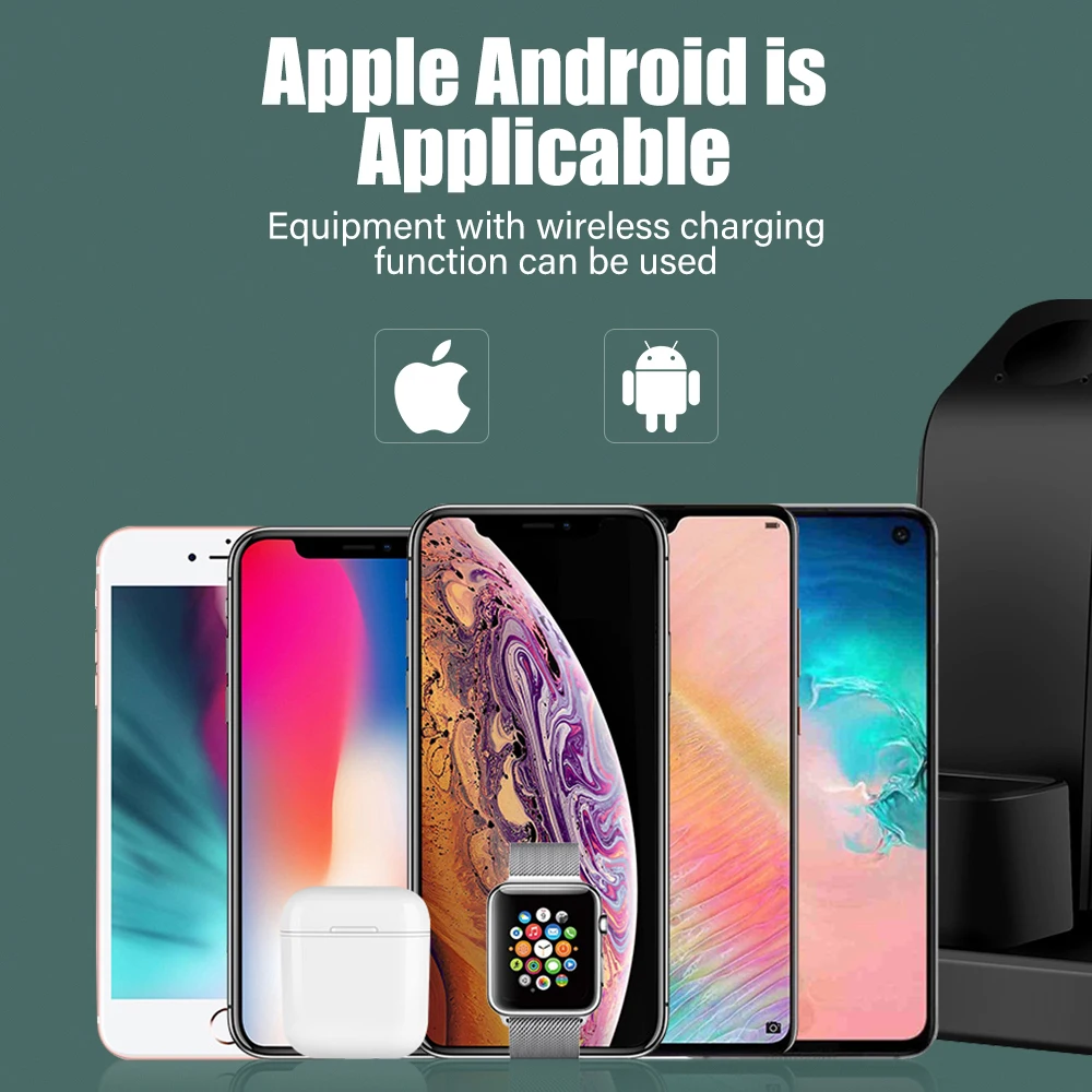 

3 in 1 15W Qi Wireless Charger Dock Station For iPhone 12/Max series AirPods iWatch Android Phone Fast Induction Charging Stand