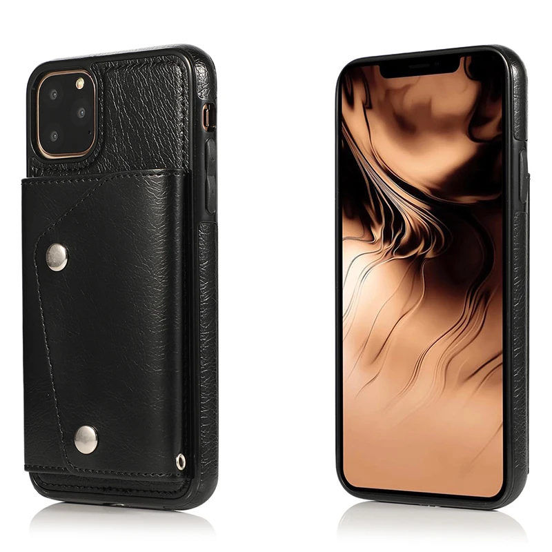 Черный Чехол для iPhone 11 Pro Max чехол-книжка с отделением для карт задняя крышка кожаный чехол для телефона для iPhone X XS Max XR 8 7 6 6S Plus Coque - Цвет: Черный