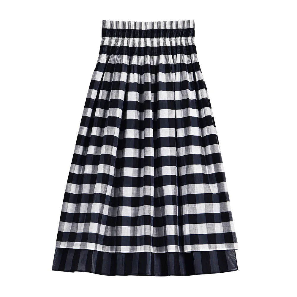 Женская Новая двухслойная темпераментная черно белая клетчатая эластичная