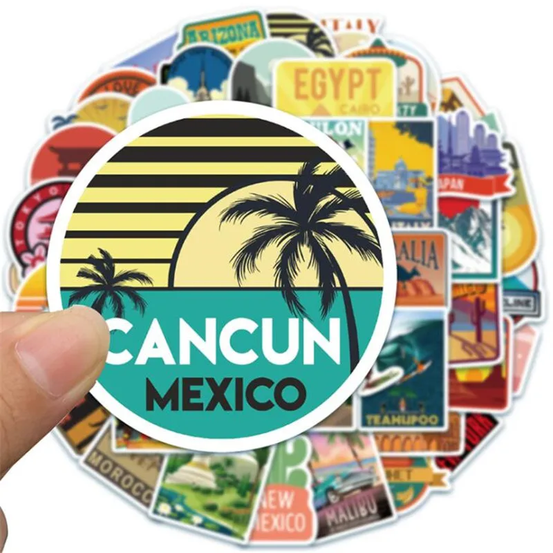 10/30/50PCS City Tourism Landscape Cartoon Graffiti Skateboard Suitcase Laptop Phone Case Body Sticker Waterproof Wholesale - купить по