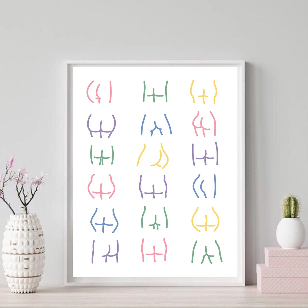 

Nordic Body Butt Canvas Painting Colorful Line Poster Abstract Nude Art Print Funny Bathroom Wall Picture Living Room Home Decor