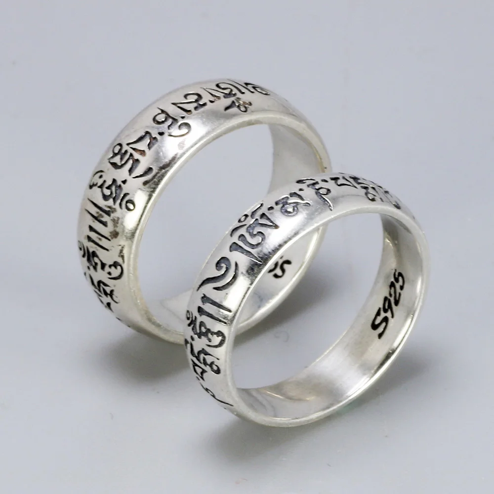925 пробы серебряные кольца для мужчин и женщин шесть слов Ом Мани Падме Хум