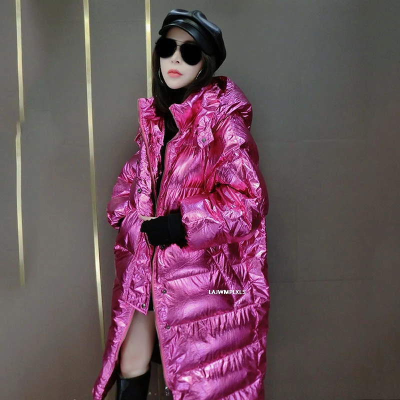 2021 глянцевое зимнее модное женское пуховое хлопковое пальто с капюшоном