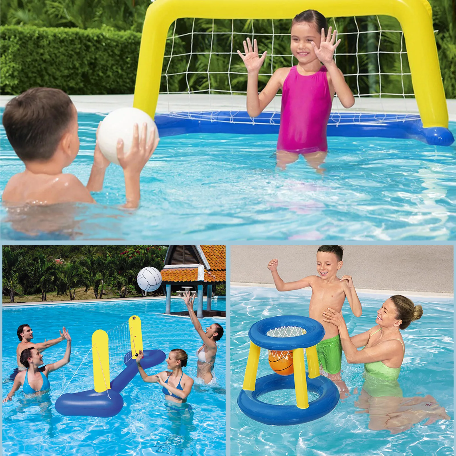 

Beach Toys Inflatable Pool Volleyball Set & Pool Basketball Hoops Handball Goal Water Sport Volley-ball gonflable pour piscine