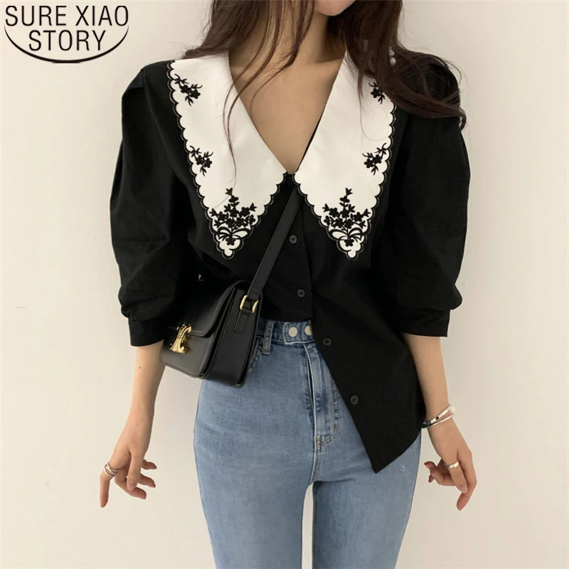 2019 высокое качество кружева шифон блузка рубашка длинный рукав с бисером рубашки