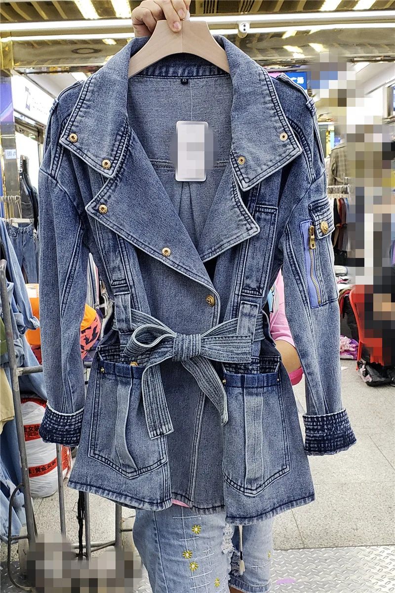 

Mid-Length Jeans Trench Coat Women Women's Trench Coats Lapel Collar Long Sleeve Loose Female Windbreaker 2020 Autumn New