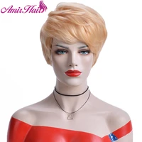 synthetic pixie cut wig short straight hair wigs with bangs blonde brown wigs for women cosplay daily heat resistant fake hair