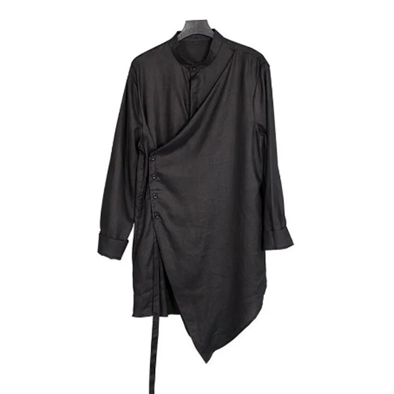 Рубашка мужская с длинным рукавом хлопково Льняная блузка асимметричного