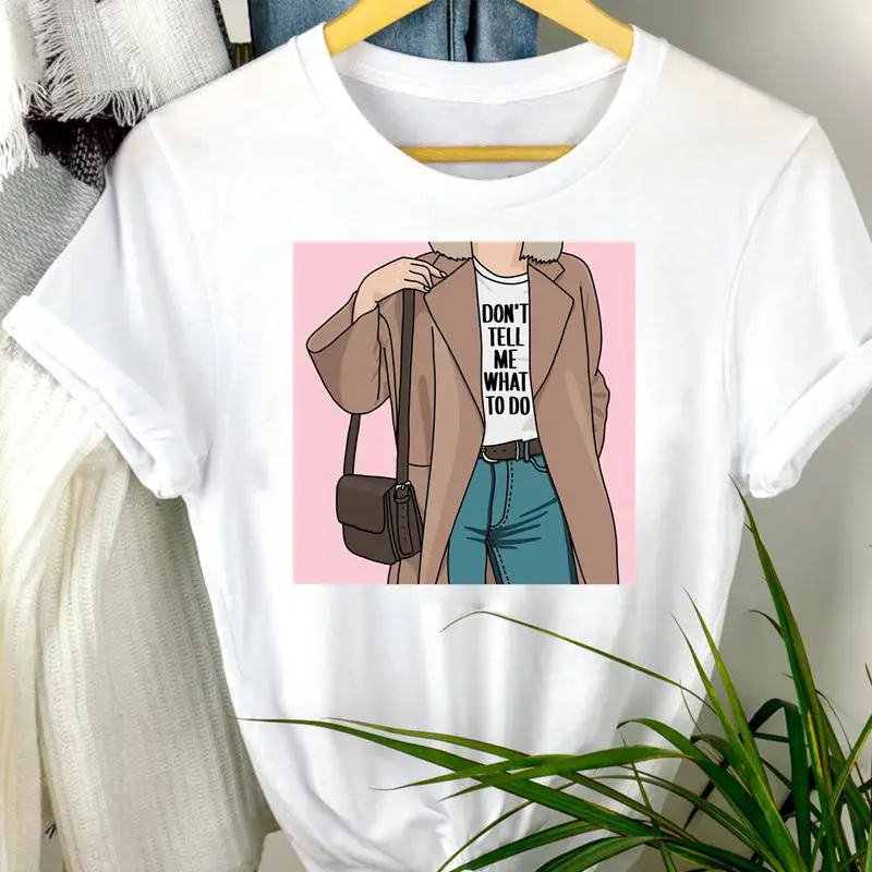 

Женская трендовая одежда, новинка 2021, Стильная Милая футболка в стиле 90-х с мультяшным принтом, женские рубашки, обычная футболка, Женский То...