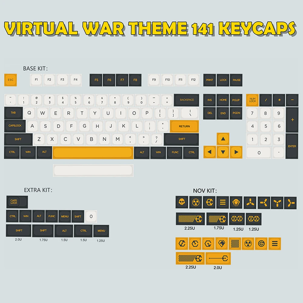 VIRTUAL WAR Design Keycaps For Cherry Mx Gateron Kailh Box TTC Switch Mechanical Keyboard 60 80 100 XDA Profile 141 PBT Key Caps