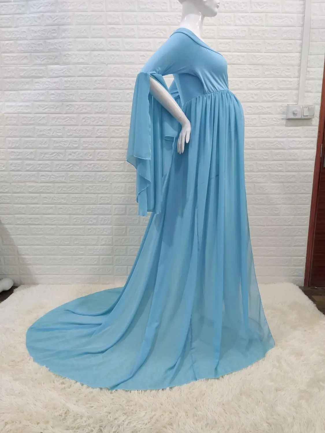 

Shoulderless Maternity Dresses For Baby Shower Sexy Front Pregnancy Maxi Gown Photography Pregnant Women Photo Shoot Props