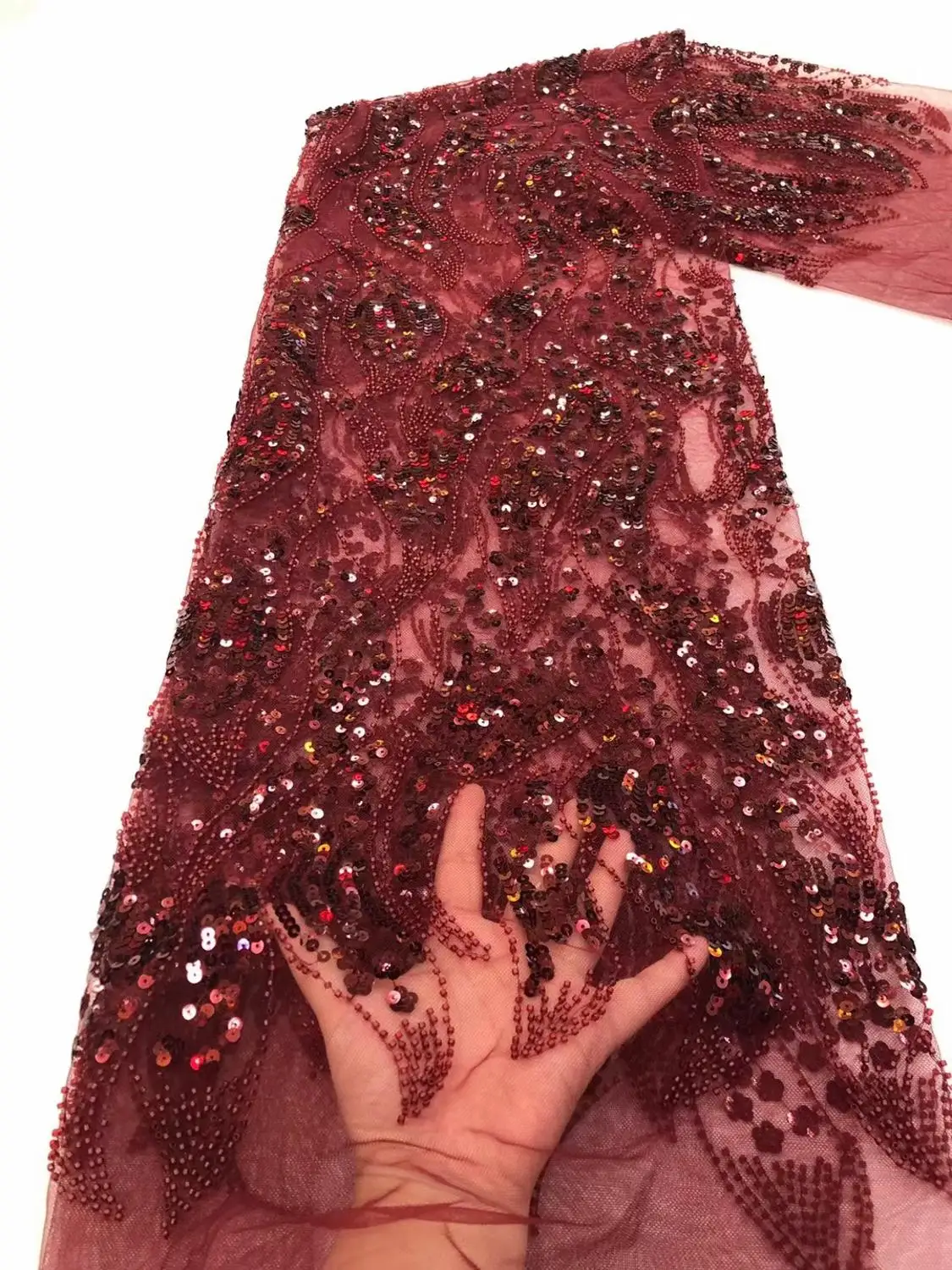 Тяжелые Вышитые блестки ручной работы с бусинами сетчатая Тюлевая кружевная