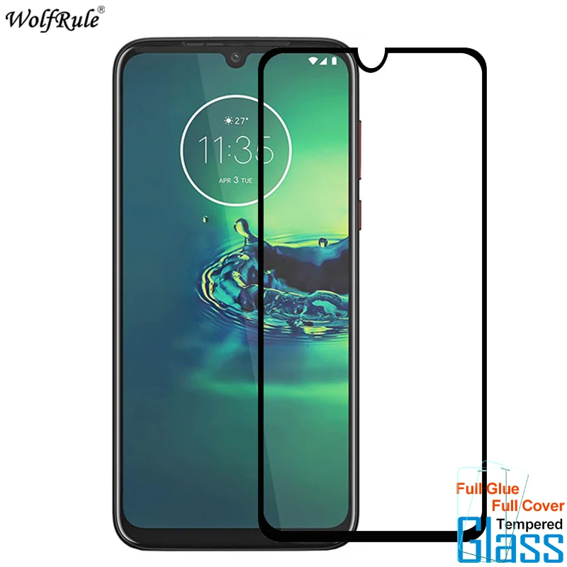 Protector de pantalla de vidrio templado para Motorola Moto G8 Plus, cubierta de pegamento completo, pel&iacute;cula protectora de vidrio para Moto G8 Plus, 2 uds.-0