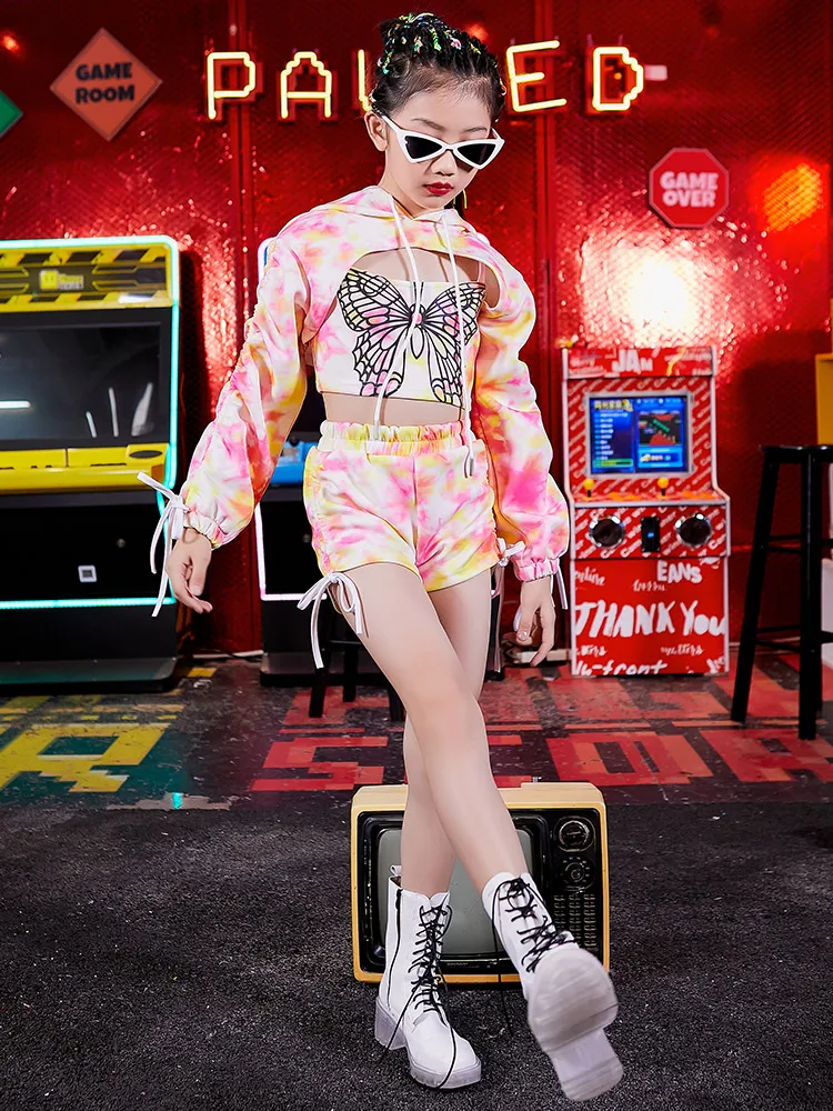 

Girls's Hip Hop Jazz Dancing Costumes Child Catwalk Clothing Street Dance Pink Suit Modern Performance Stage Wear WD0087