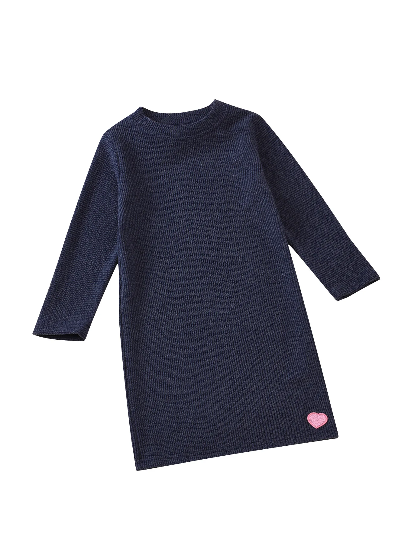 

New Autumn And Winter Casual Long Sleeved Girls Dresses Solid Color Round Neck Love Embroidery Kids Dresses For Girls 2-7 Years