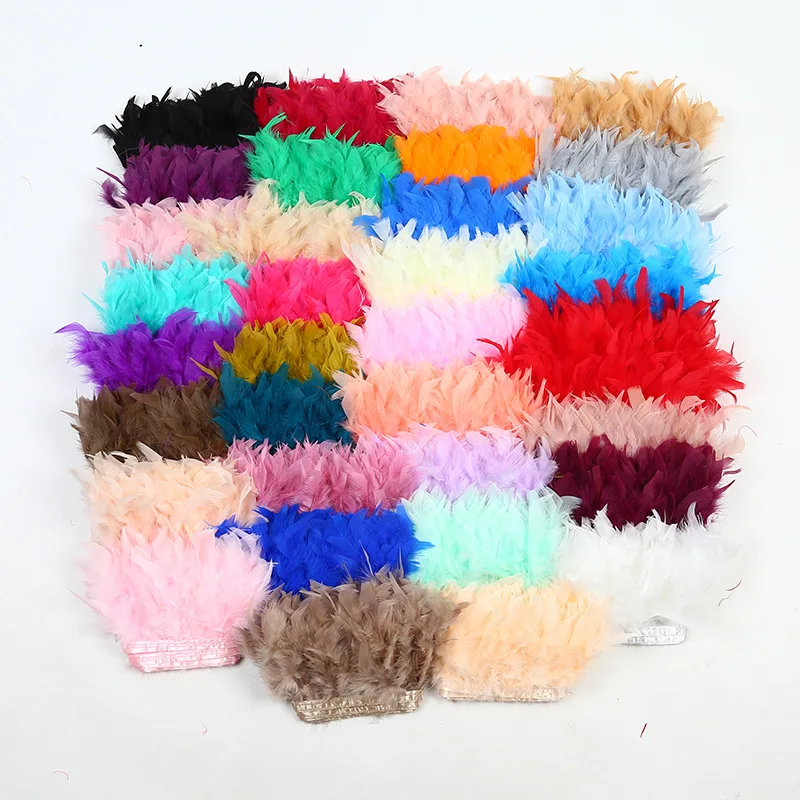 1 ярд окрашенная кожа розовый белый перо индейки отделка Бахромой 4 6 дюймов