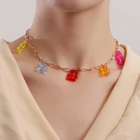 ladies jewelry colorful transparent resin cartoon bear pendant necklace woman with high sense accessories