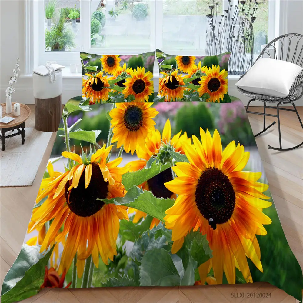 

Hot Sale Bed Set Sunflowers Beautiful Aristic Duvet Cover Single King Queen Twin Full Double Floral Bedding Set 3D Print