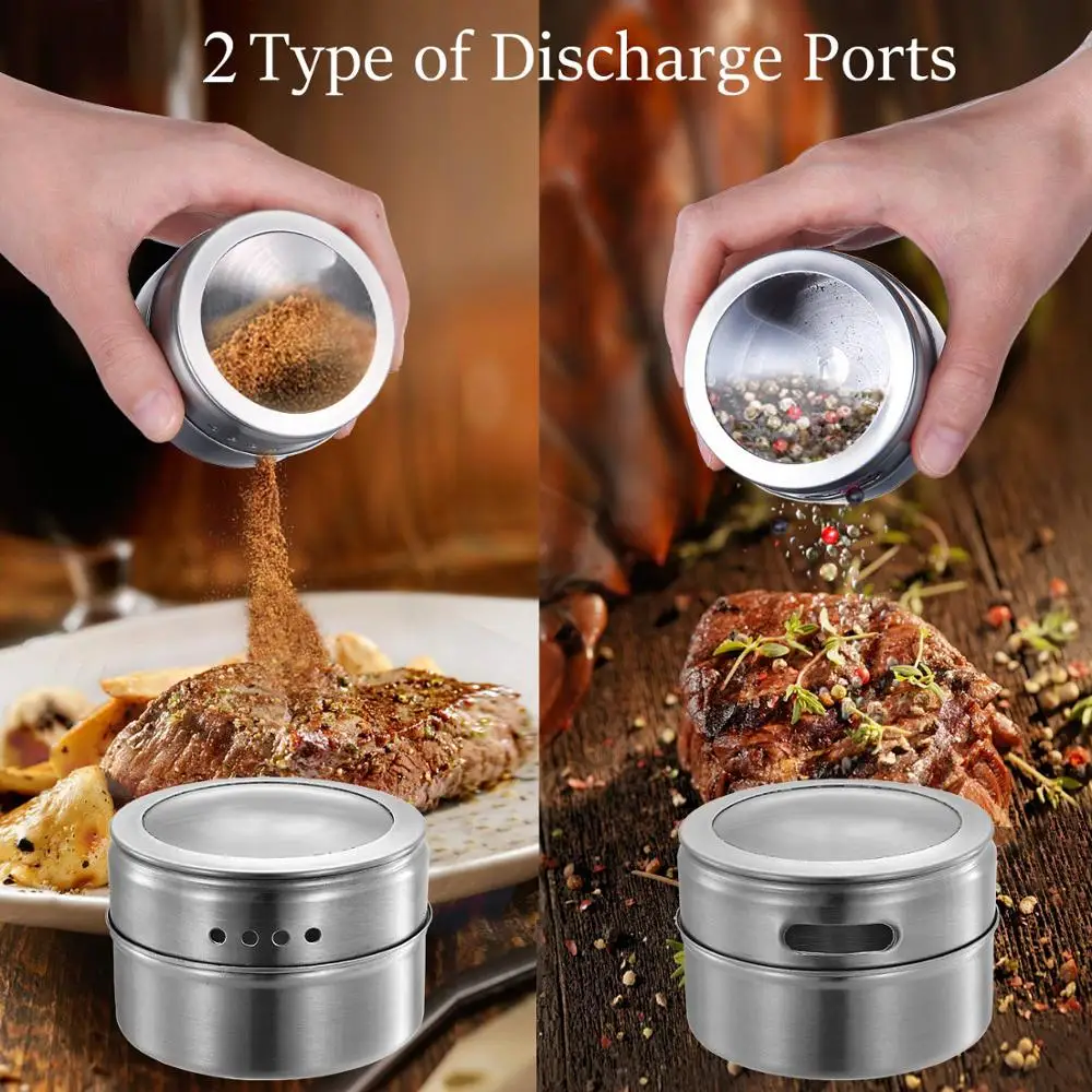 Magnetic Spice Jars With Wall Mounted Rack Stainless Steel Tins Seasoning Containers Label KC0305 | Дом и сад