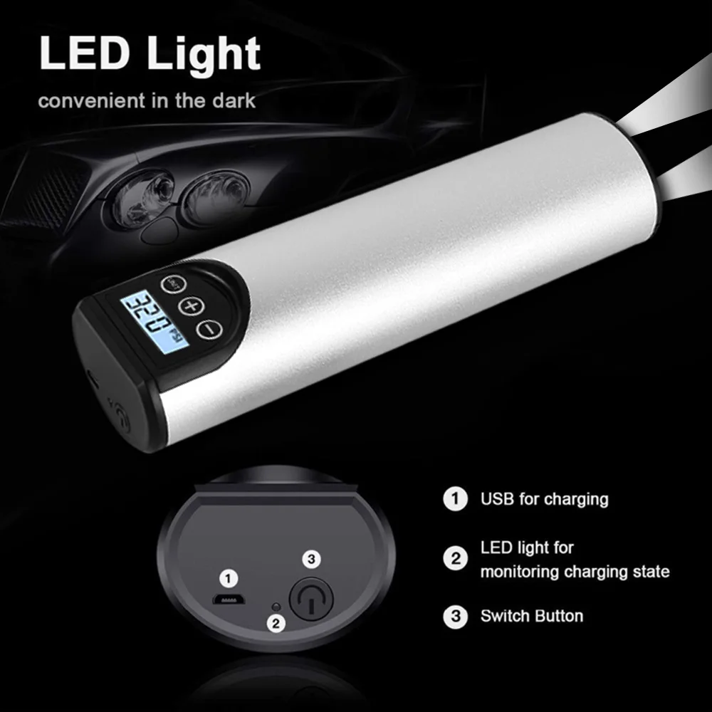 comprar Compressor De Ar Portátil Para Carro, 12v, Psi, Mini Bomba Elétrica Inflável Para Carro, Bicicleta, Bomba Recarregável Com Luz De Emergência De Led