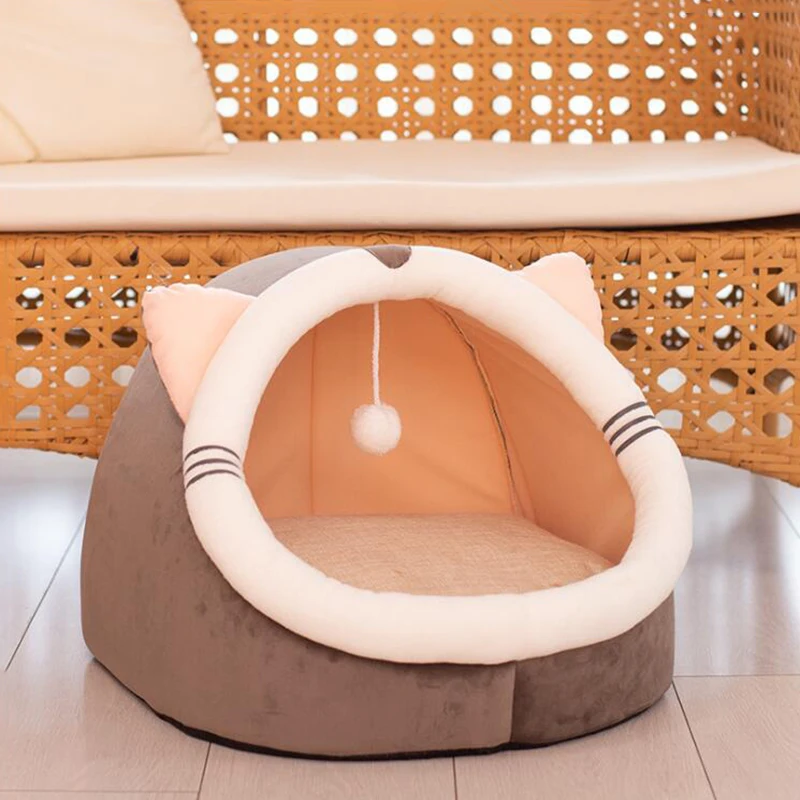 

New Small Pet Dog House Cartoon Kennel All Seasons Pet Bed Dogs Dirt-resistant Soft House With Bow Washable Cushion Drop Shippin