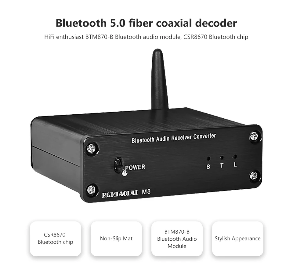 PJ. MIAOLAI M3 Fever HIFI Bluetooth 5,0 адаптер аудио приемник волокно коаксиальный без потерь декодирование RCA выход для усилителя