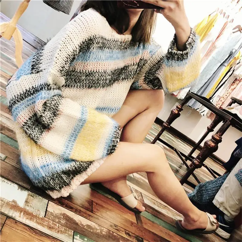 Модный Свободный зимний свитер офисный Женский пуловер с круглым вырезом Feminino