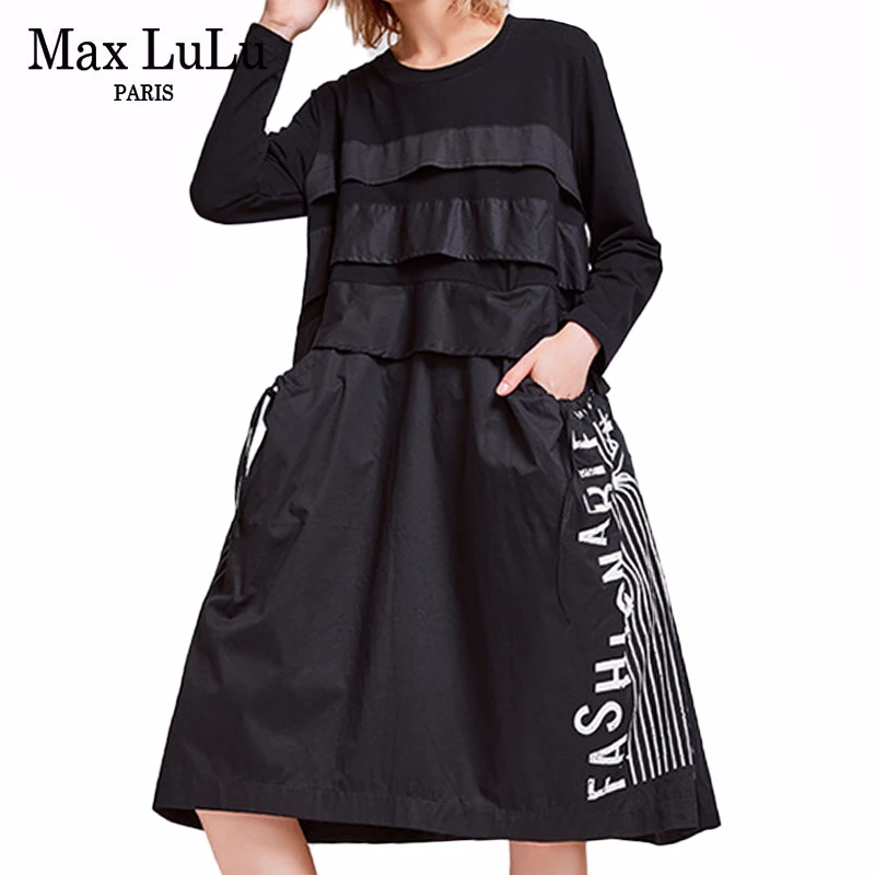 Max LuLu/ осеннее корейское модное Стильное Дамское Платье в стиле пэчворк Женская винтажная одежда с принтом Роскошные вечерние платья больших размеров