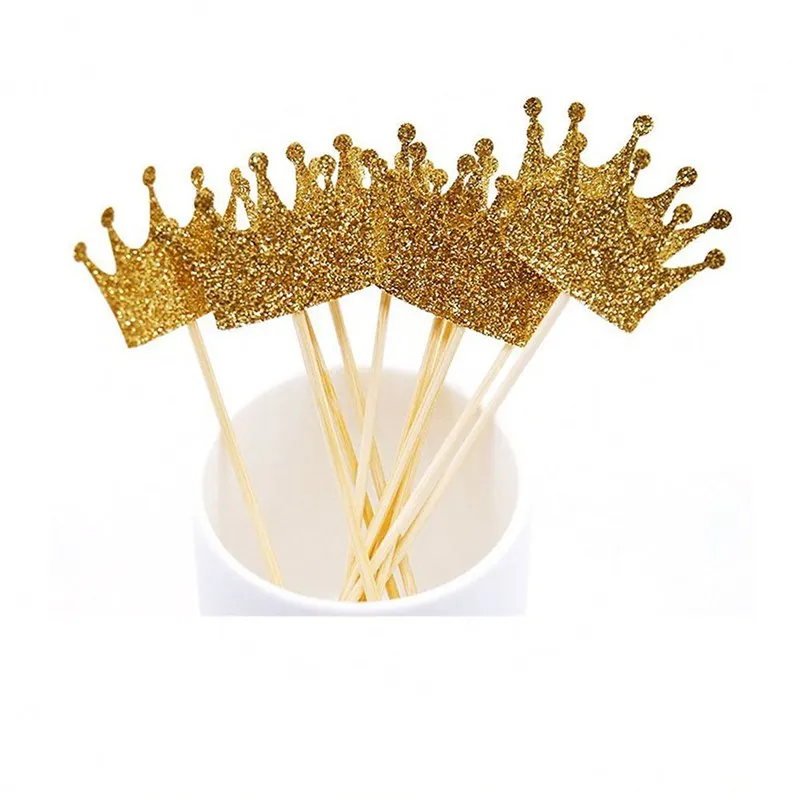 

Gold Glitter Crown Cake Cupcake Topper for Wedding Party Decoration 20pcs