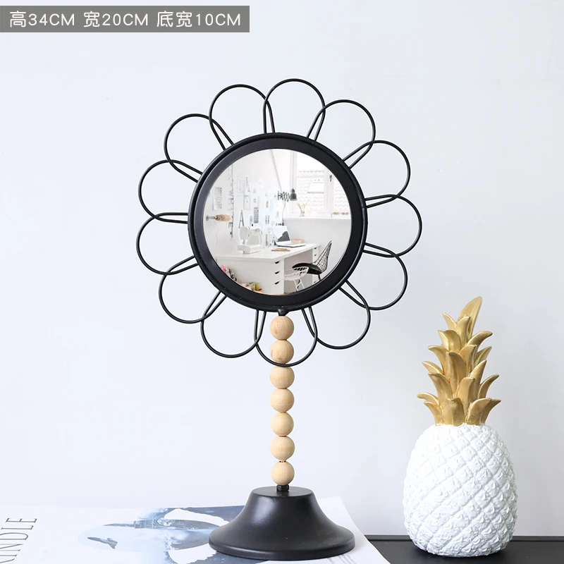 black sunflower Перепелиное креативное зеркало для макияжа в форме глаз/кролика, скандинавский стиль, золотая отделка, декоративное зеркало, с ювелирным крюком, лоток для хранения - Цвет: black sunflower