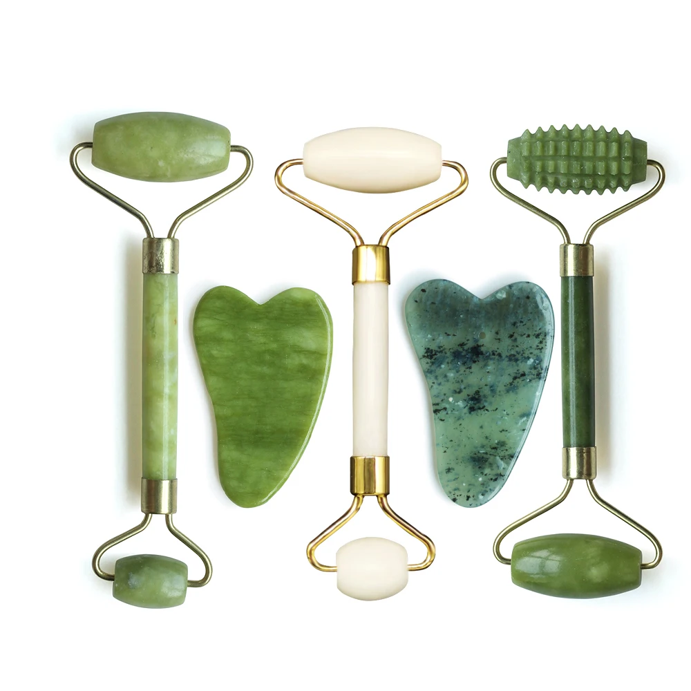 Массажер для лица с нефритовым роликом гуаша инструмент ухода за кожей и