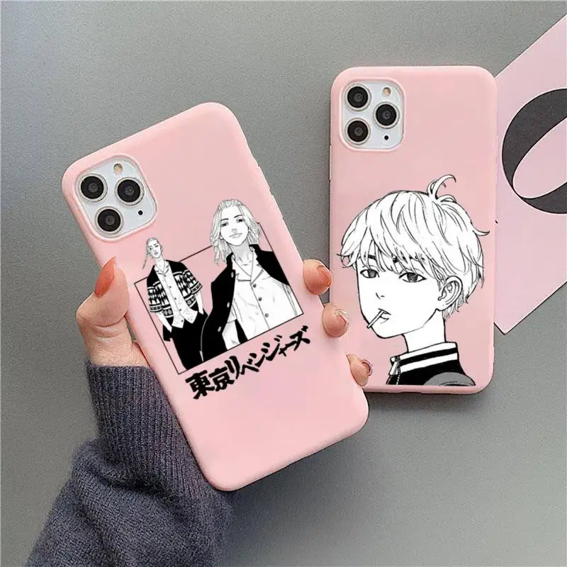 

Anime Tokyo Revengers Phone Case Pink Candy Color for iPhone 11 12 mini pro XS MAX 8 7 6 6S Plus X SE 2020 XR
