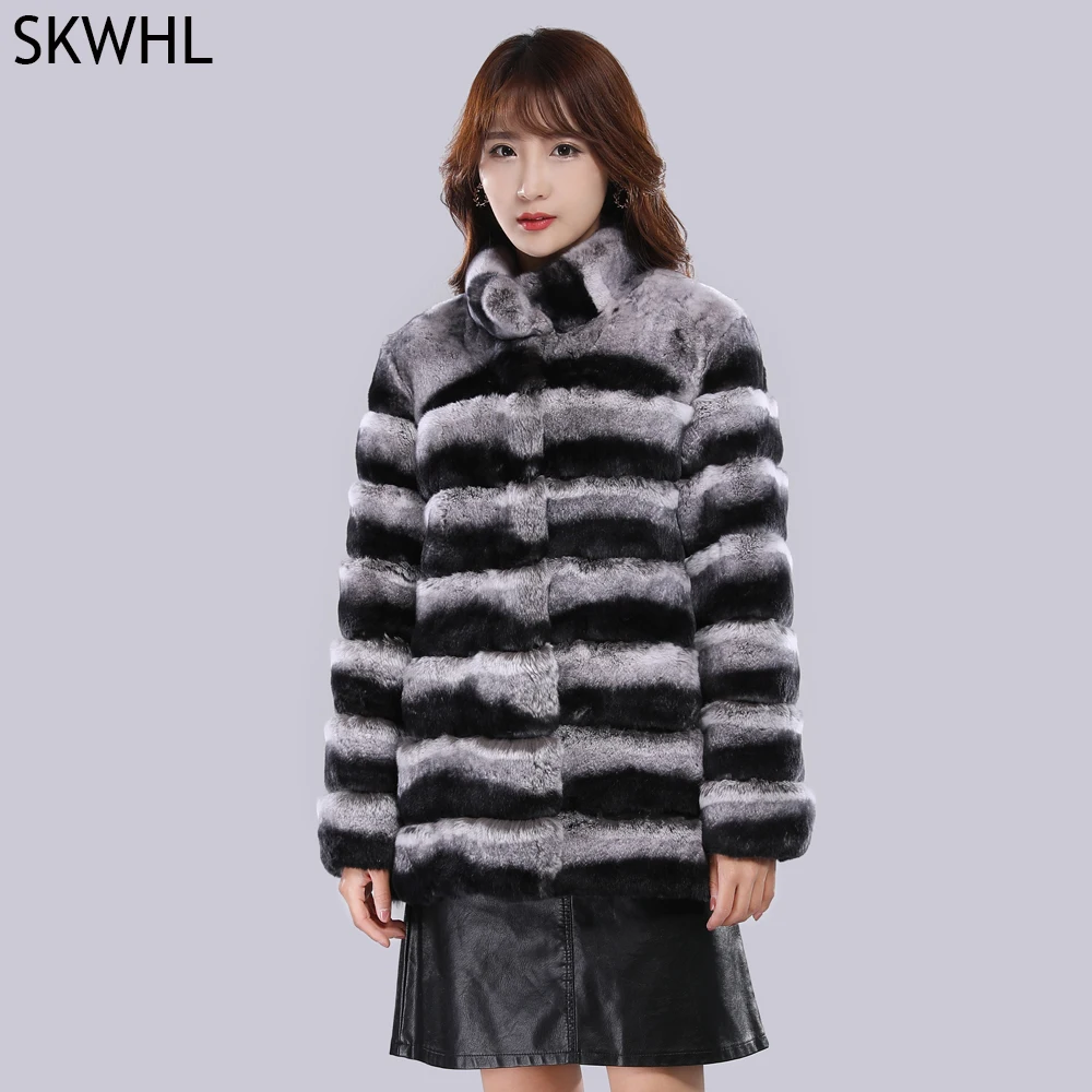 

New Fashion Chinchilla Color Rex Rabbit Fur Coat Full Sleeves High Quality 100% Genuine Rex Rabbit Fur Winter Warm Women Jacket