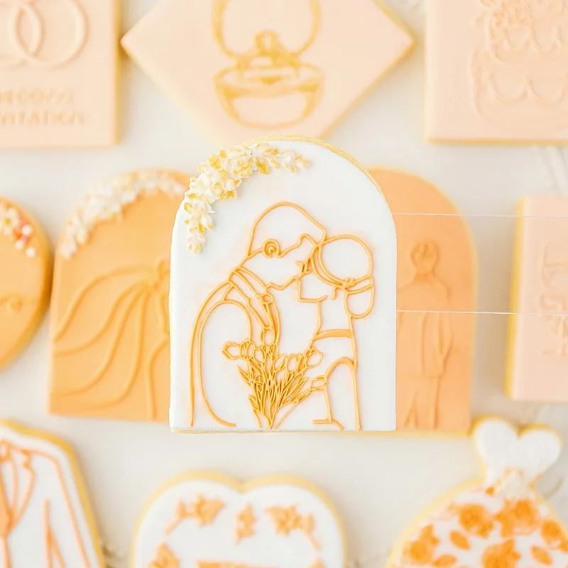 

Acrylic Valentine's Day Wedding Stamp Embossed Mold Cake Fondant Mold Fondant Sugar Craft Cookies Embosser Cutter DIY Cake Tools